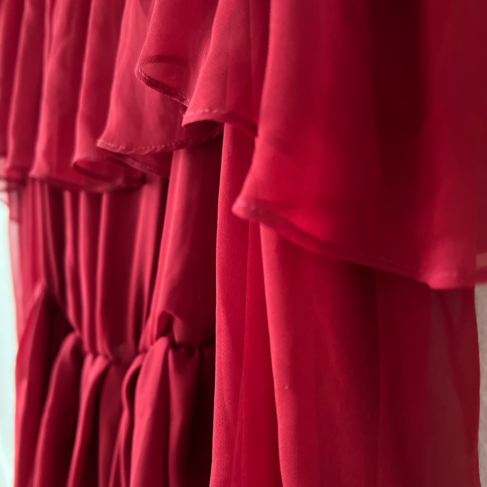 VTG 80s SILK CHIFFON red dress Toronto boutique Wayne Clark - Picture 2 of 11